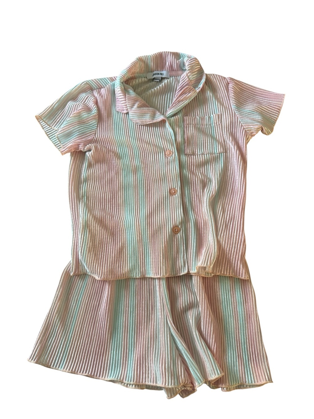 Jason Wu Girls Short-Sleeve Striped Pajama Set - Pink & Mint